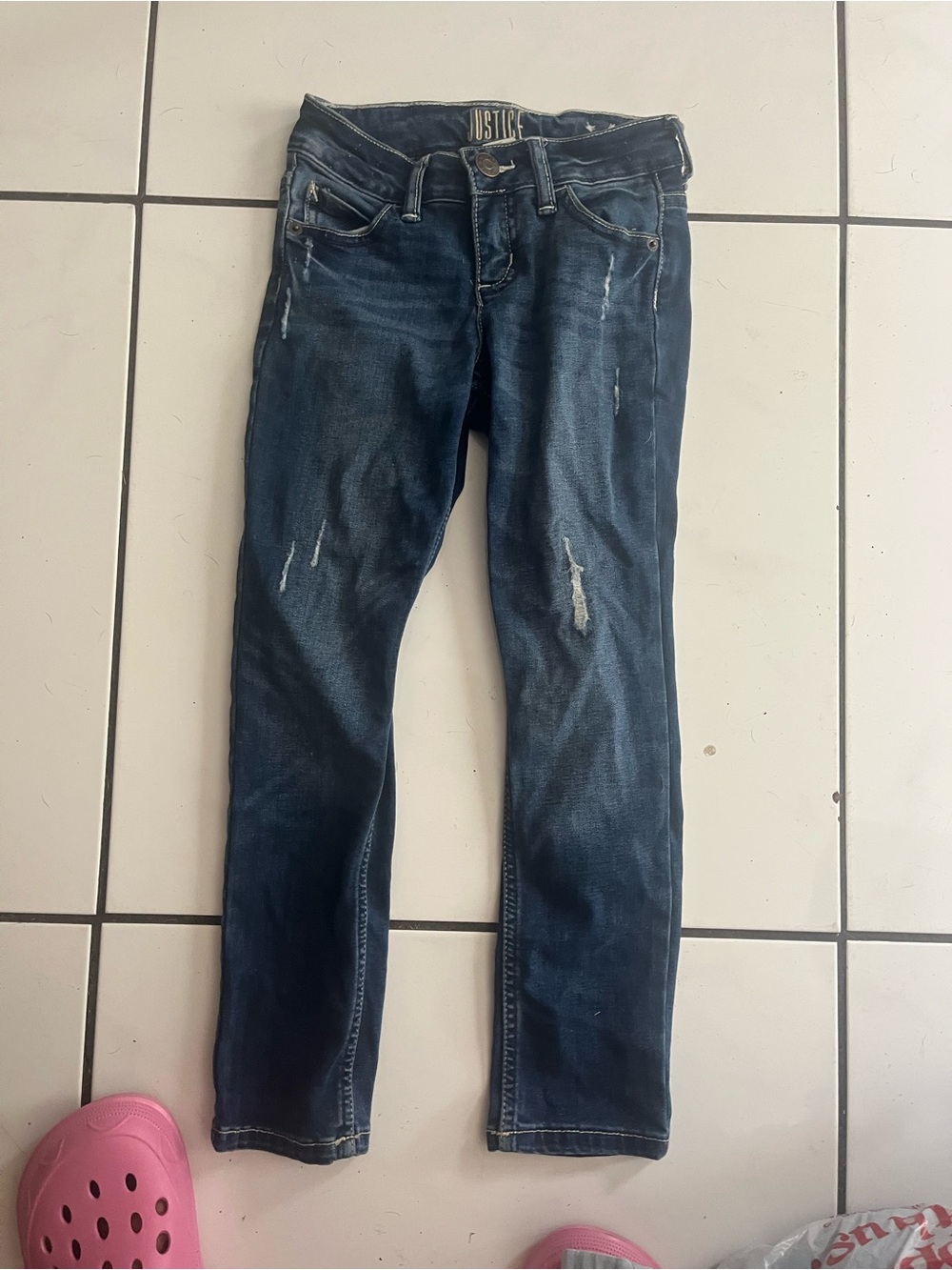 Justice Dark Blue Skinny Jeans with Distressed Detail